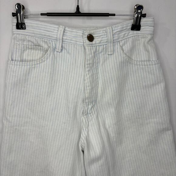 Guess Vintage 25x27 Striped Jeans 80s High Waist Zip Ankle Tapered Blue White - Picture 3 of 14